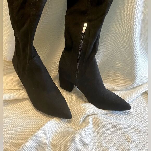 NWOT Marc fisher black faux suede block heel over the knee fabric boots size 12 - Picture 3 of 9